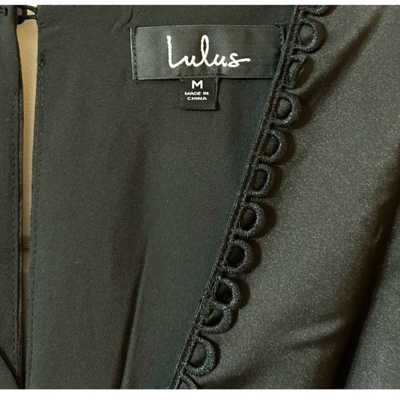 Lulu's Elegant Black Lace-Trimmed Satin Romper - Picture 4 of 9